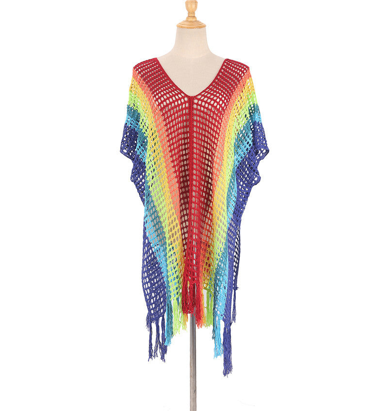 Colorful Knitting Crochet Tassels Swimwear Cover Ups for Women-A-One Size-Free Shipping Leatheretro