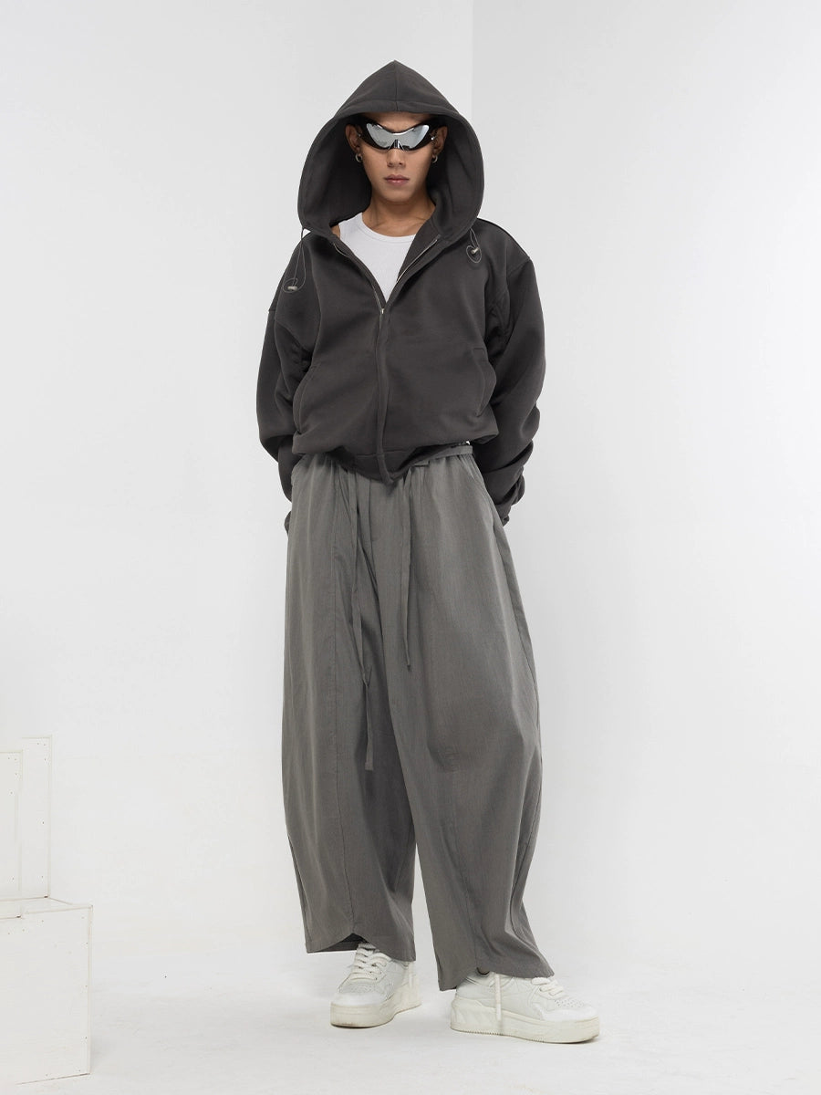 CLP Black & Grey Men's Loose Fit Zip-Up Hoodie-black-S-Free Shipping Leatheretro