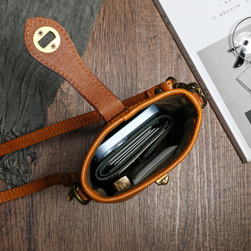 Handcrafted Vegetable-Tanned Cowhide Mini Crossbody Bag-Yellow-Free Shipping Leatheretro