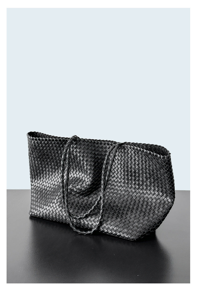 Handwoven Tote Bag – Large Capacity Genuine Leather Shoulder Bag-Green-Free Shipping Leatheretro