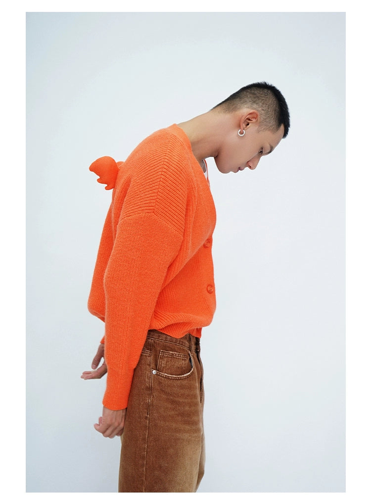 CLP Unisex Wing Design Oversized Knit Cardigan-Blue-Short Style-3 Buttons-Free Shipping Leatheretro