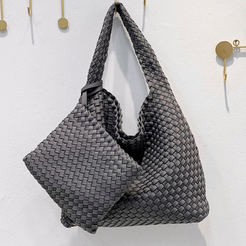 Handwoven Nylon Tote Bag for Women-Black + woven change purse-Free Shipping Leatheretro