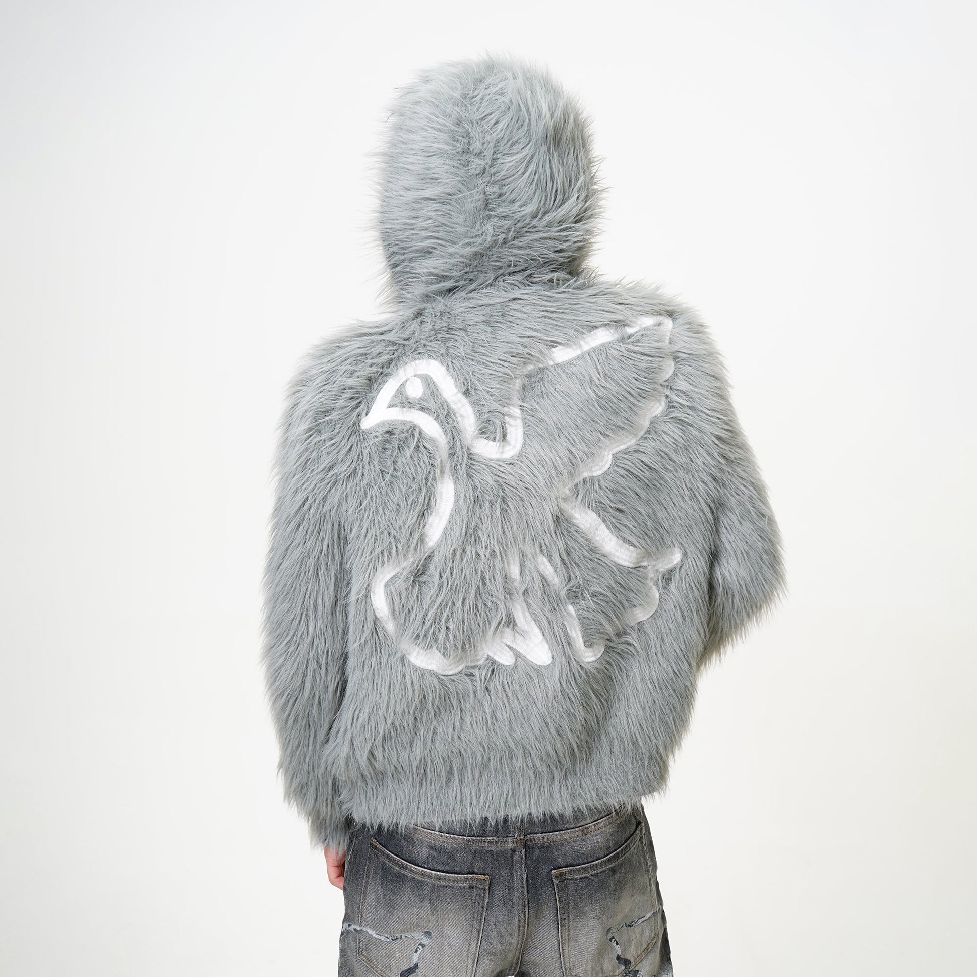 VINKID Dove Patch Mohair Zip-Up Hoodie-Jacket-S-Free Shipping Leatheretro