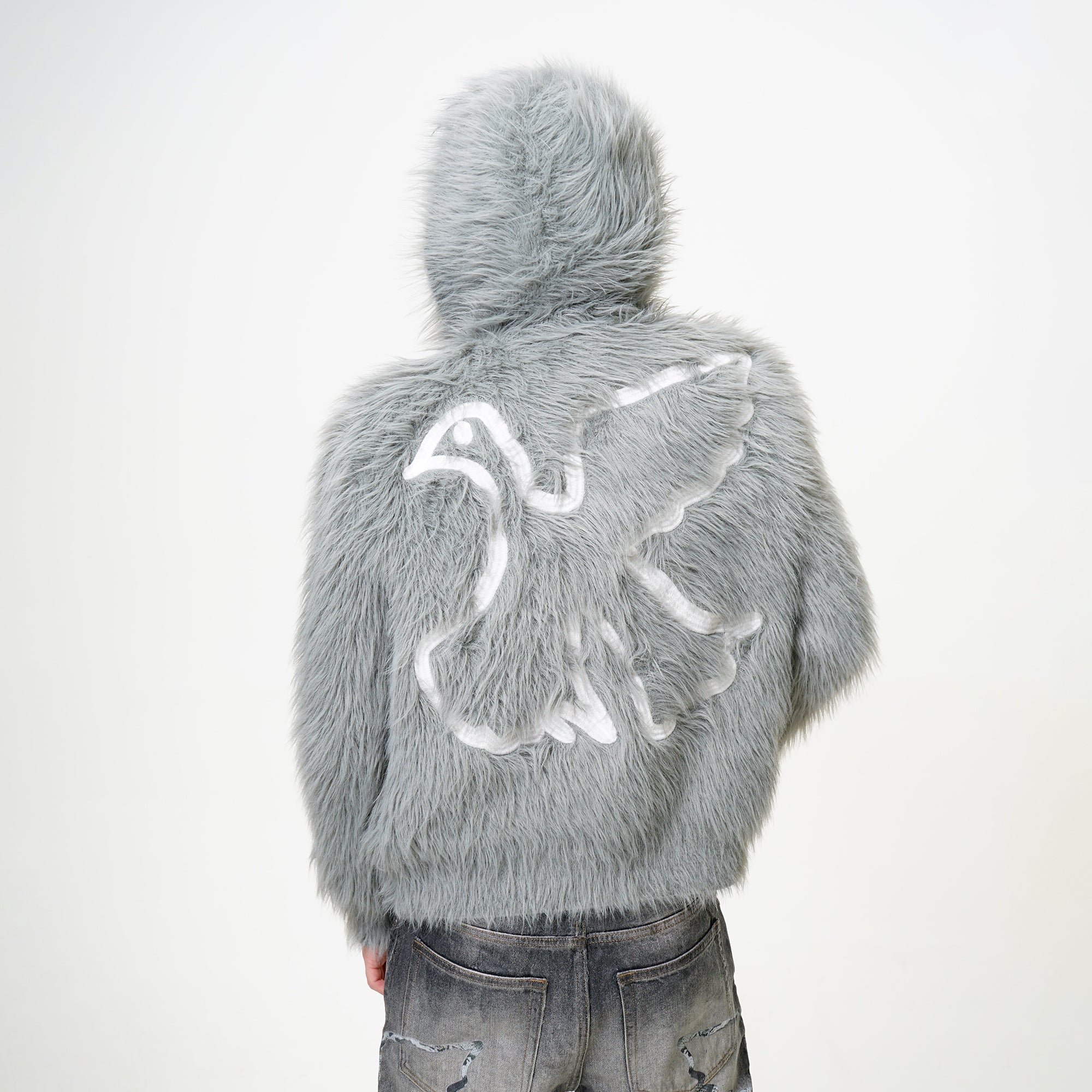 VINKID Dove Patch Mohair Zip-Up Hoodie-Jacket-S-Free Shipping Leatheretro
