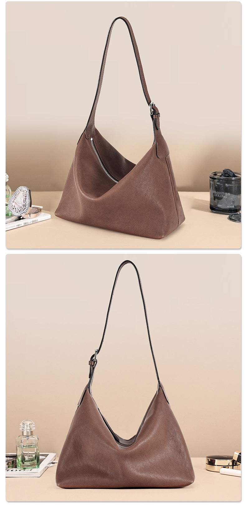 Vegetable-Tanned Leather Shoulder Bag-Black-Free Shipping Leatheretro