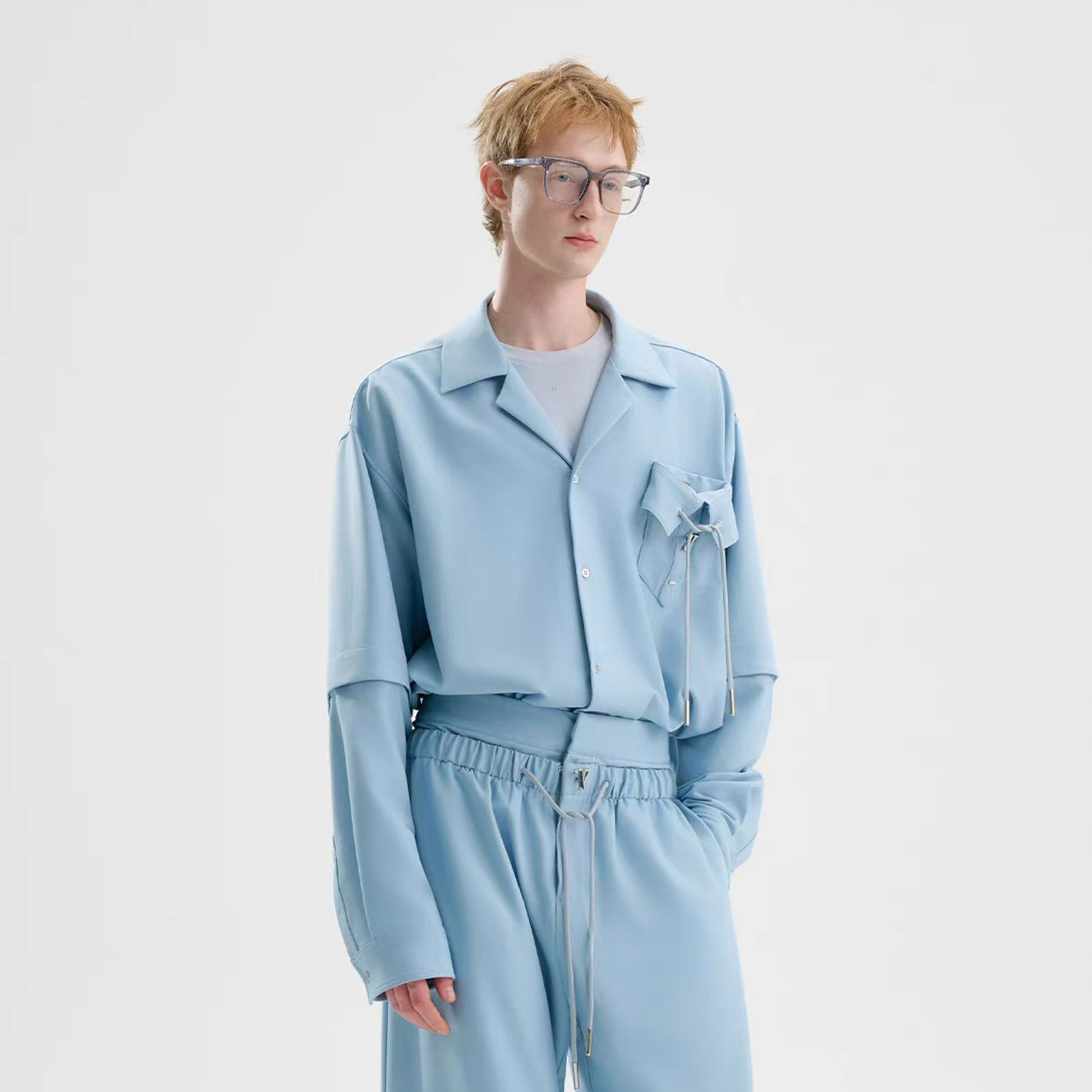 TIWILLTANG Detachable-Sleeve Tie-Pocket Shirt-Jacket-S-Blue-Free Shipping Leatheretro