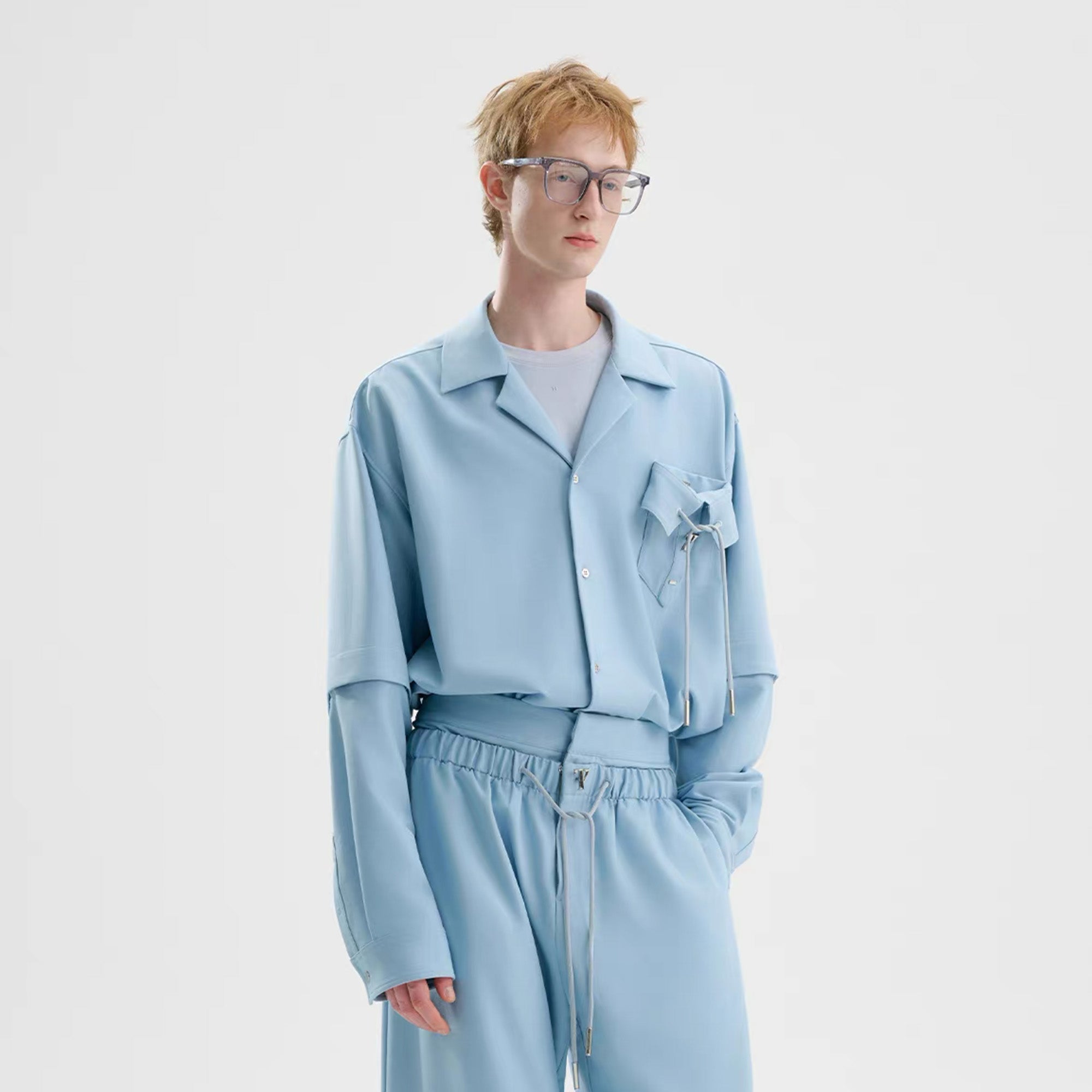 TIWILLTANG Detachable-Sleeve Tie-Pocket Shirt-Jacket-S-Blue-Free Shipping Leatheretro