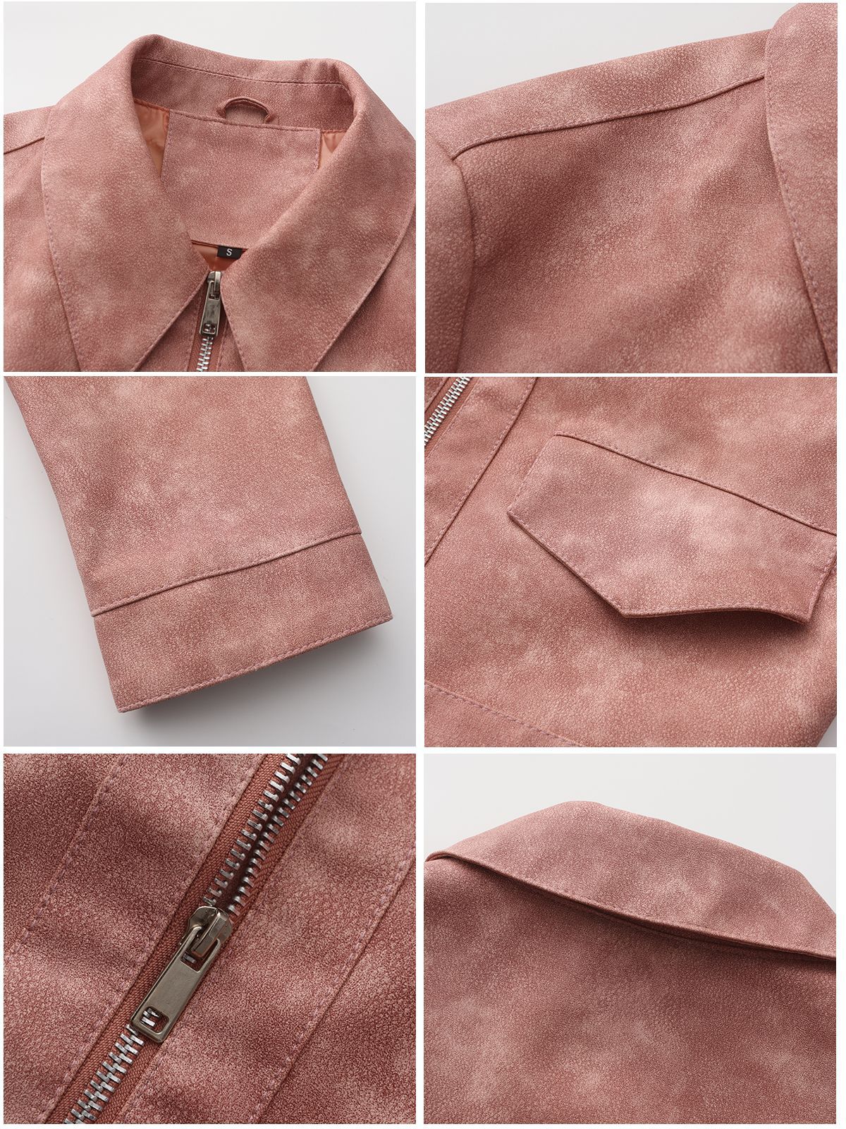 Women's Faux Leather Jacket-Lotus root pink #7-S-Free Shipping Leatheretro