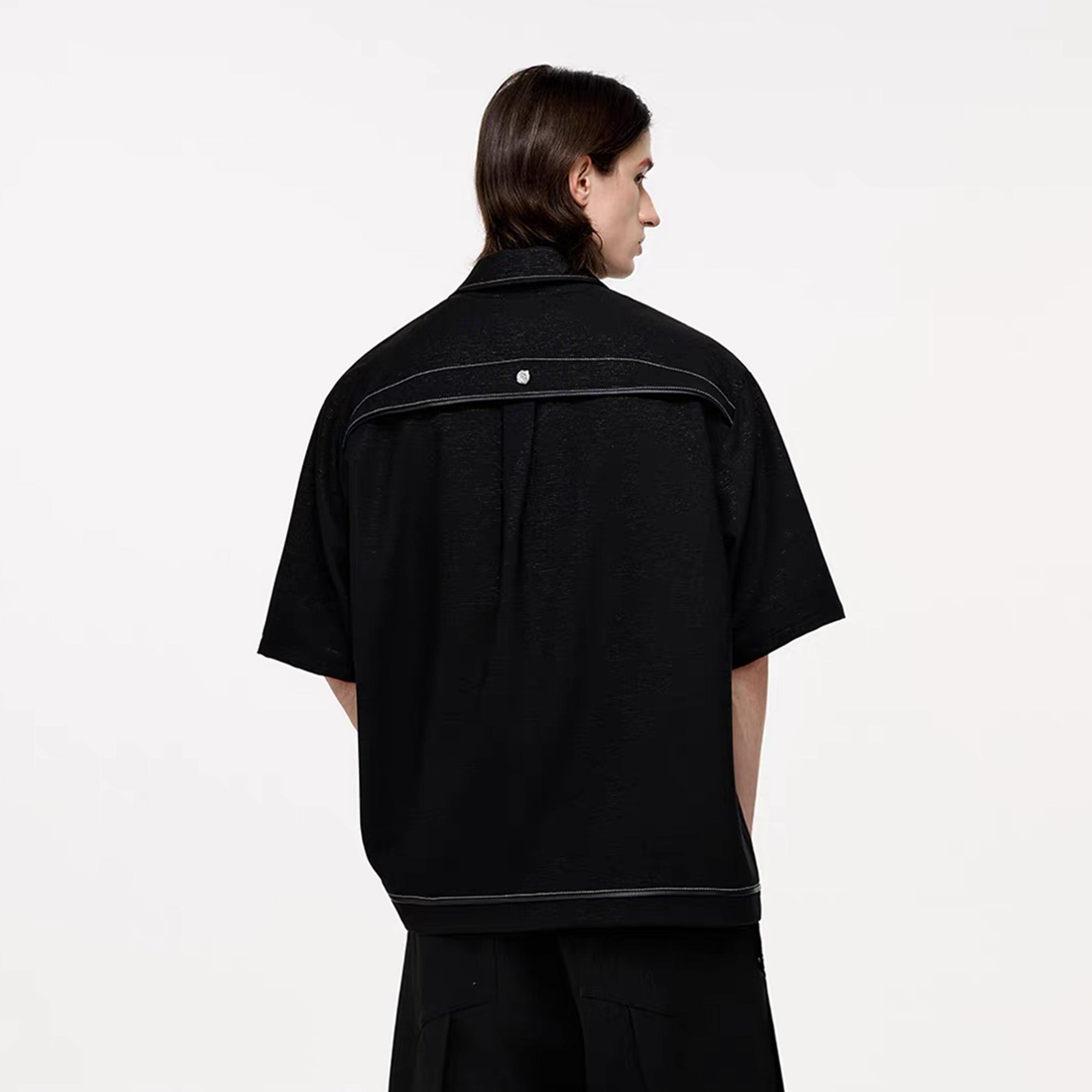 TIWILLTANG Studded Trim Zip-Up Half Shirt-T Shirt-S-Free Shipping Leatheretro