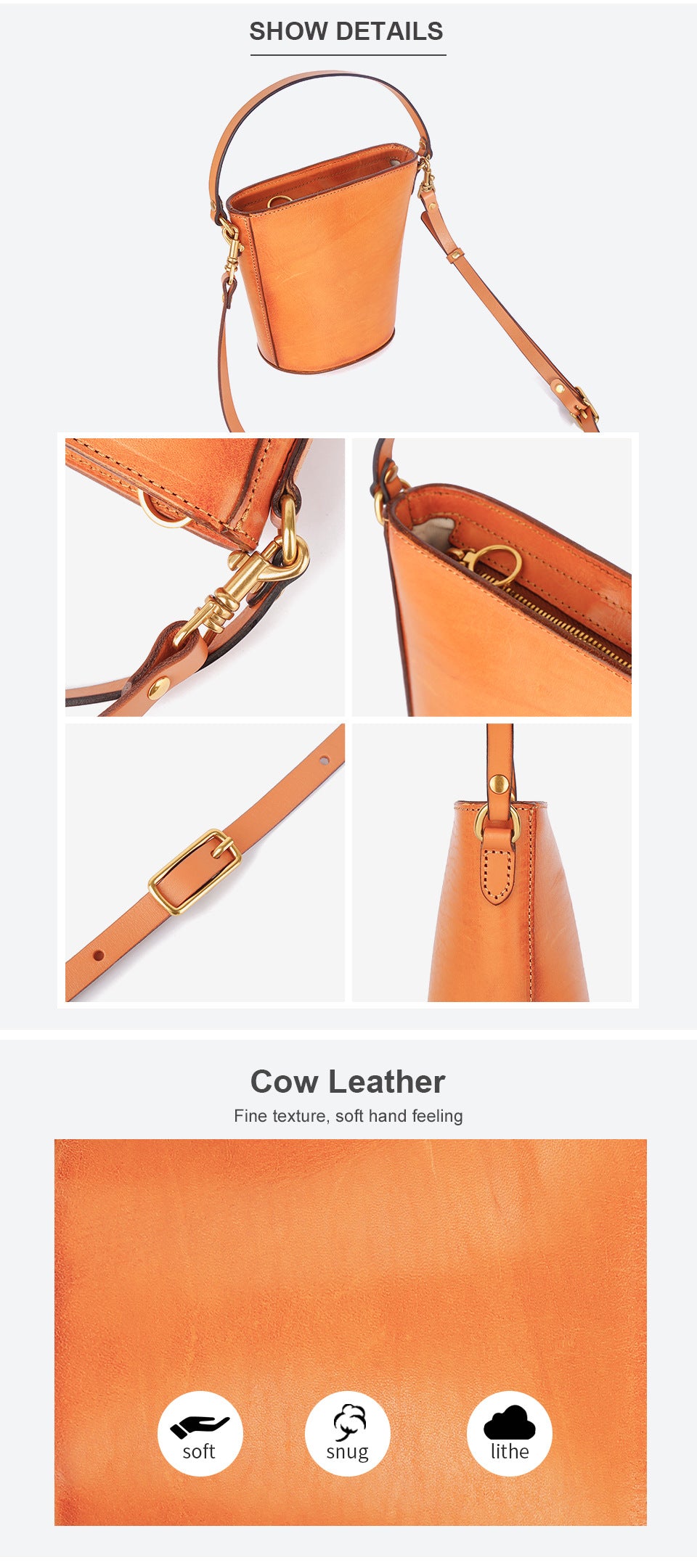 Vegetable-Tanned Leather Bag, Phone Bags-Handbags-Black-Free Shipping Leatheretro