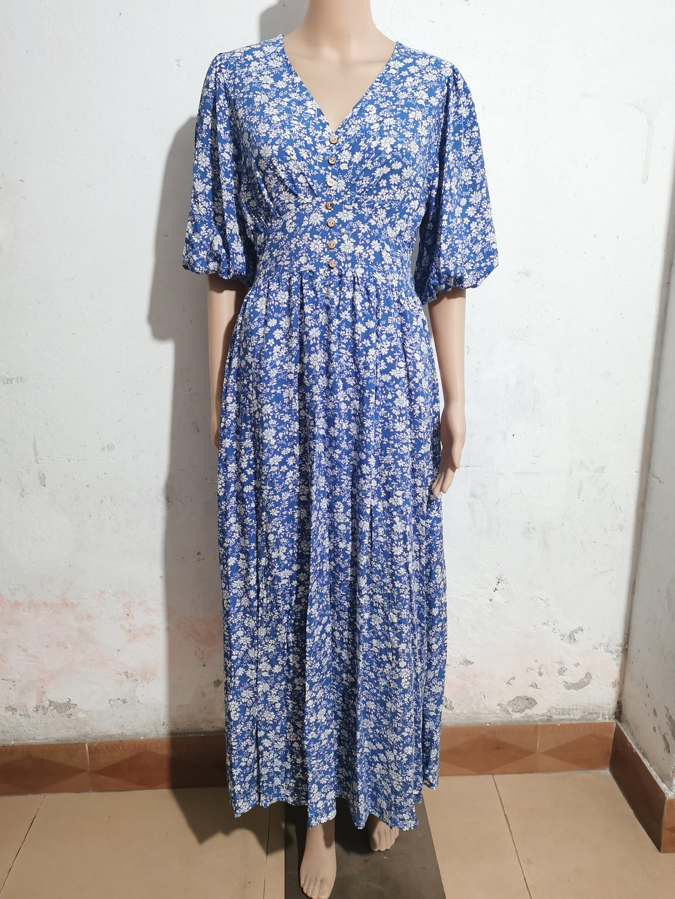 Casual V Neck Summer Bohemia Beach Dresses-Dresses-Blue-S-Free Shipping Leatheretro