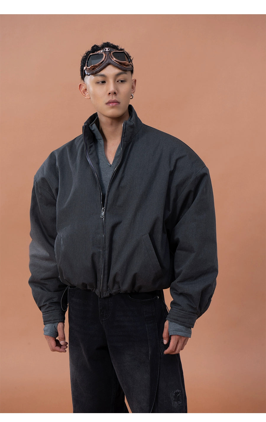 CLP Gray Oversized Sherpa-Lined Jacket for Men-Gray-M-Free Shipping Leatheretro