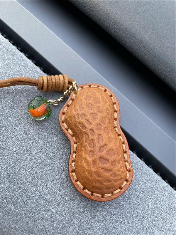 Handmade Genuine Leather Peanut Design Car Rearview Mirror Keychain-Chains-Brown-Free Shipping Leatheretro