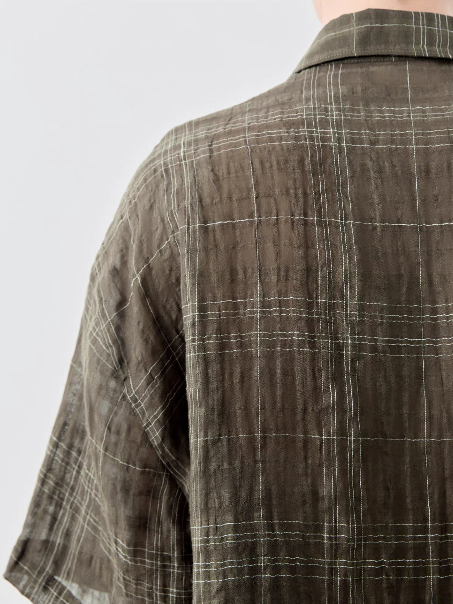 GRAINMUSTARD Linen-Cotton Plaid Half Shirt-Half shirt-XS-Green (S M for preorder)-Free Shipping Leatheretro