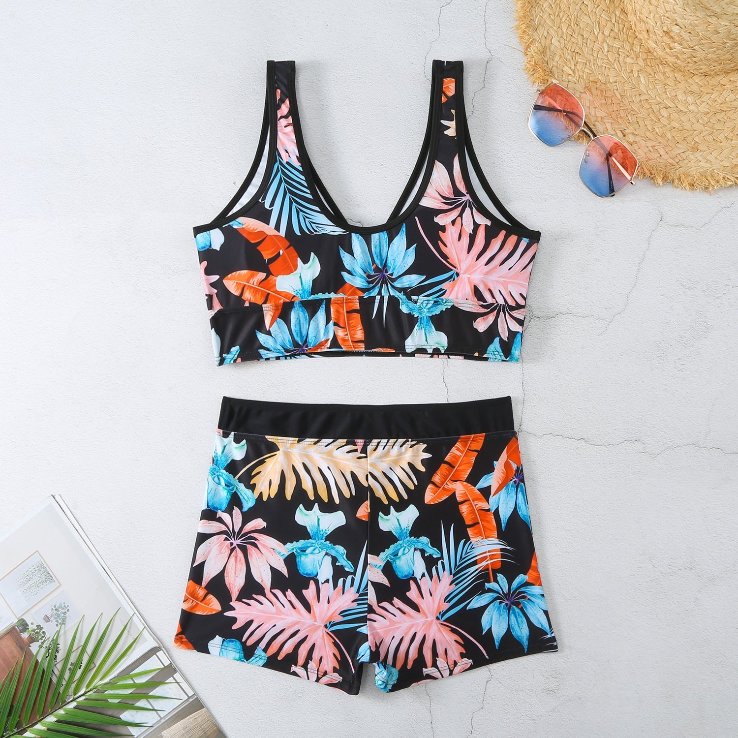 Sexy Floral Print Summer Boxer Swimsuits-Swimwear-Purple-S-Free Shipping Leatheretro