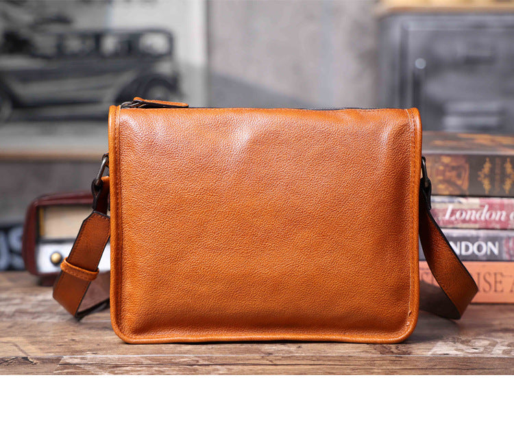 Men's Vintage Messenger Bag - Handmade Full-Grain Vegetable-Tanned Leather Messenger Bag-Messenger Bags-Coffee-Free Shipping Leatheretro