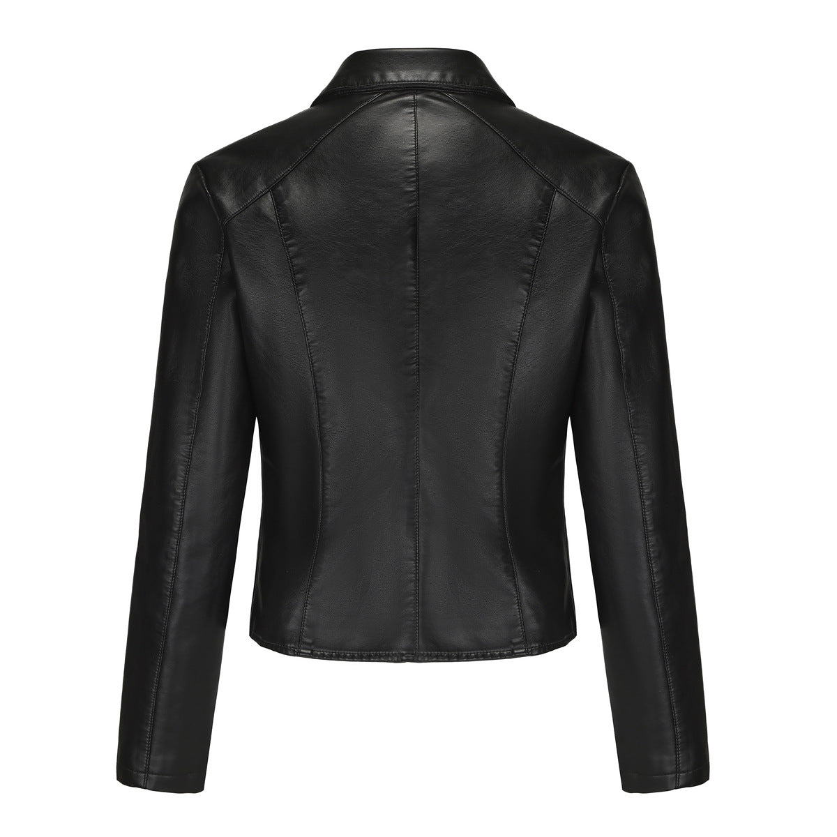 Stylish Rivet Button Leather Jacket-black-S-Free Shipping Leatheretro