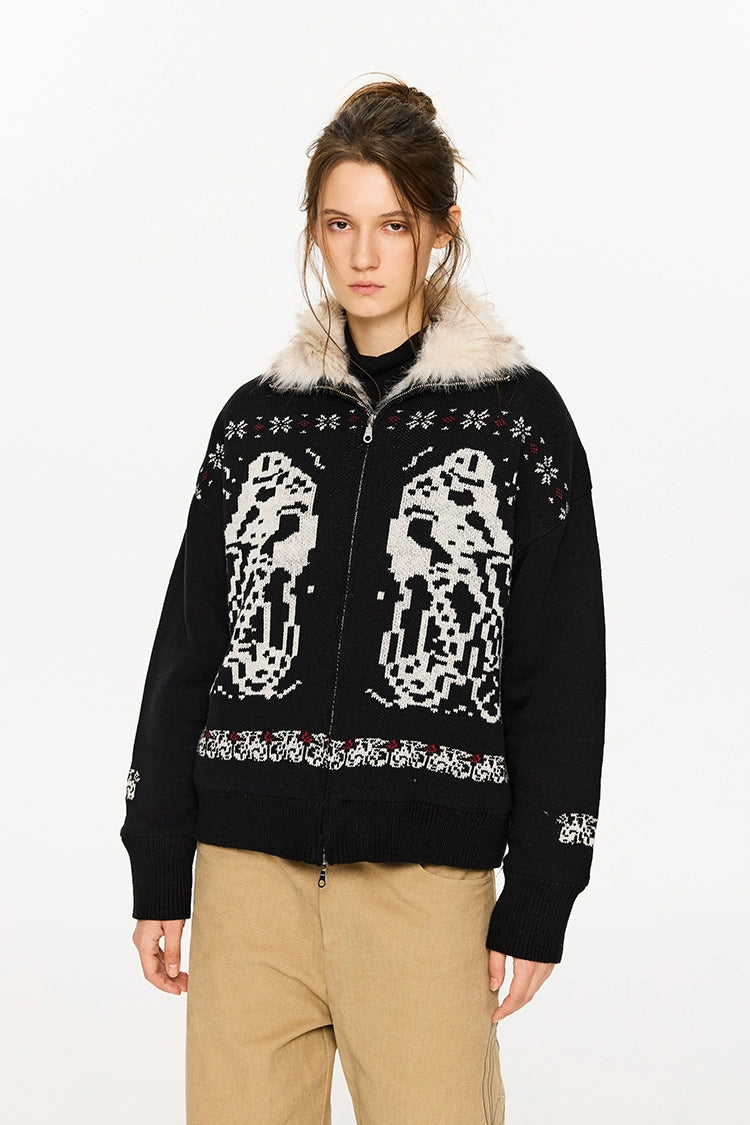 KREATE Women's Plush Knit Jacket with Dyed Tip Fur-Black-S-Free Shipping Leatheretro