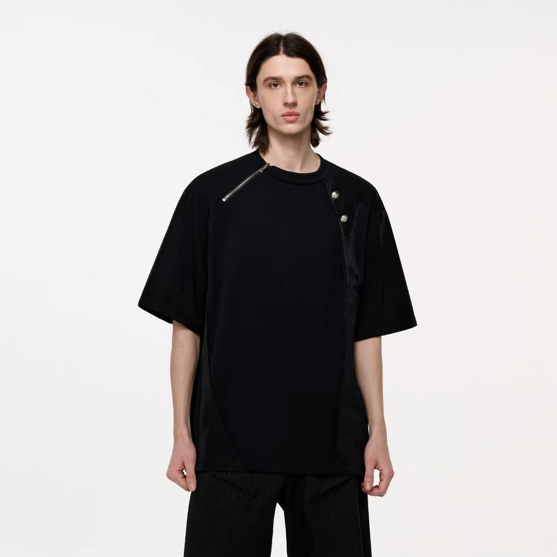 TIWILLTANG Asymmetrical Zip Layered T Shirt-T Shirt-S (Preorder)-Free Shipping Leatheretro