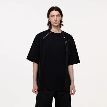 TIWILLTANG Asymmetrical Zip Layered T Shirt-T Shirt-S (Preorder)-Free Shipping Leatheretro