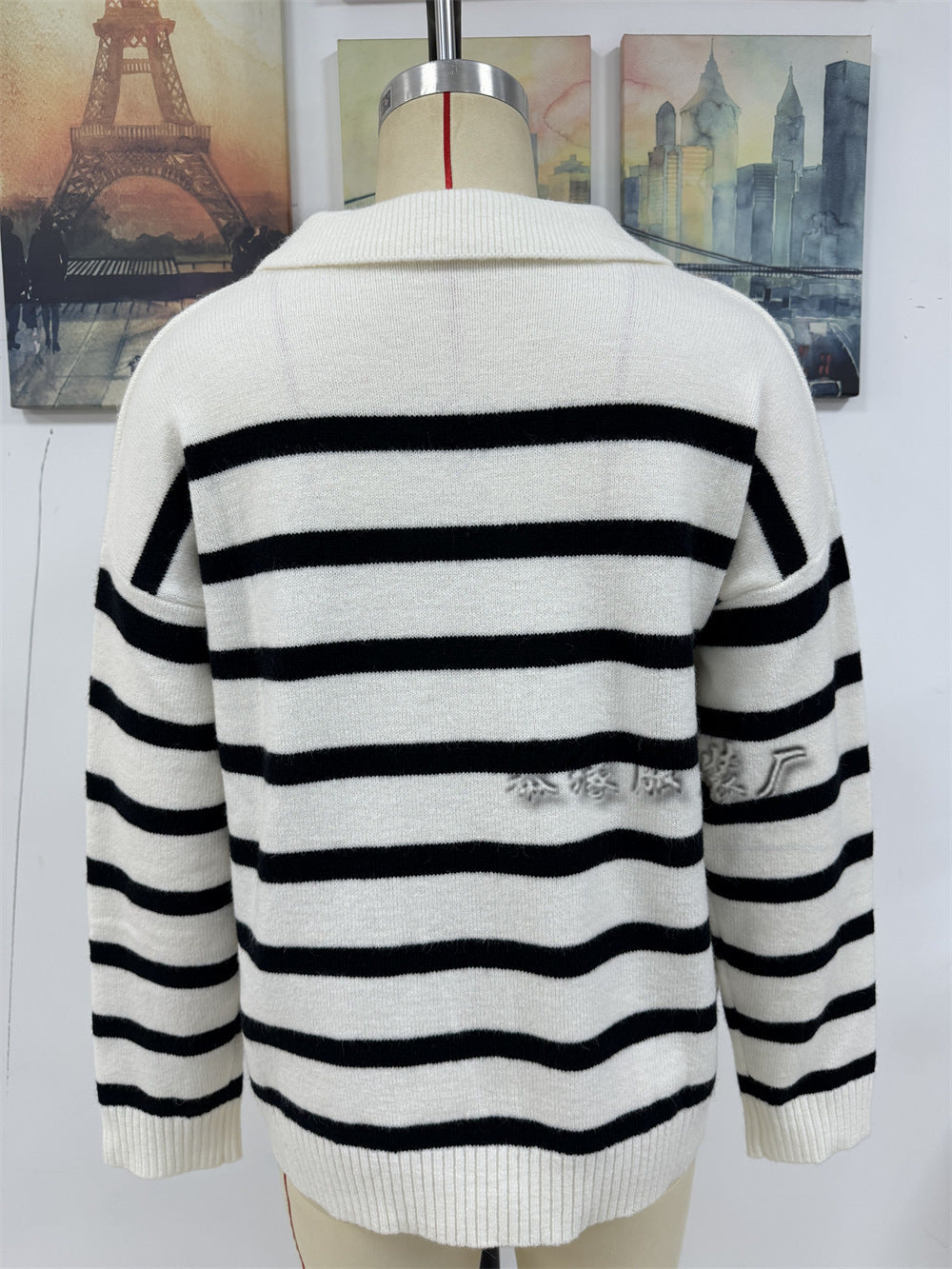 Fashion Striped Plus Sizes Knitted Sweaters for Women-Sweater&Hoodies-White-S-Free Shipping Leatheretro