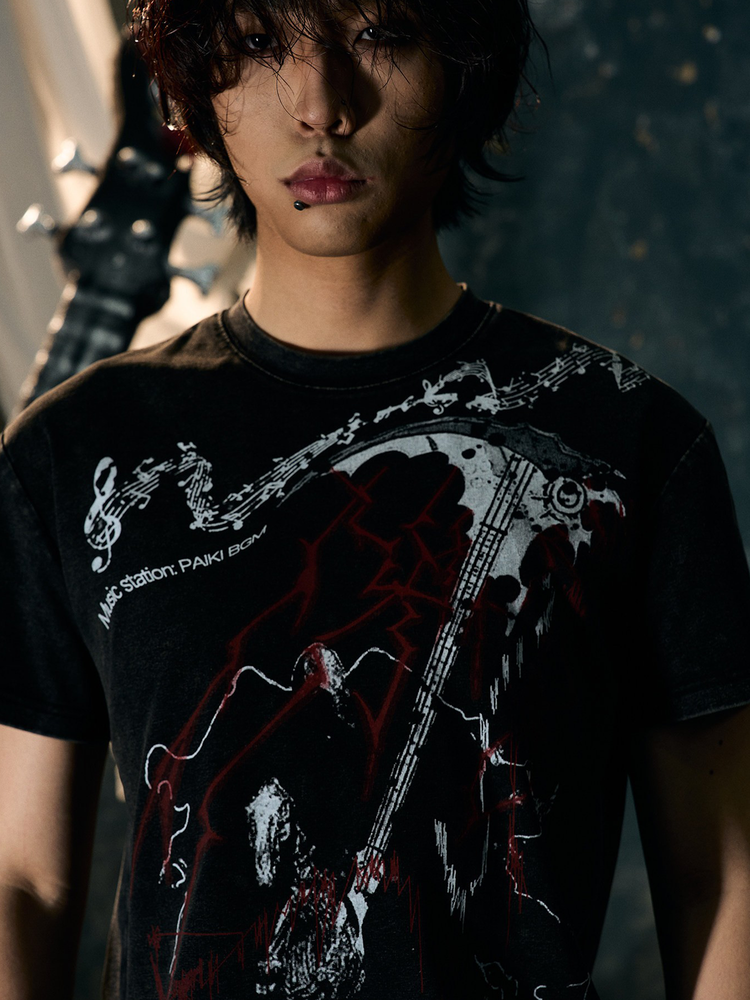 PAIKI Punk Scythe String Graphic T-Shirt-T Shirt-S-Black (Distressed)-Free Shipping Leatheretro