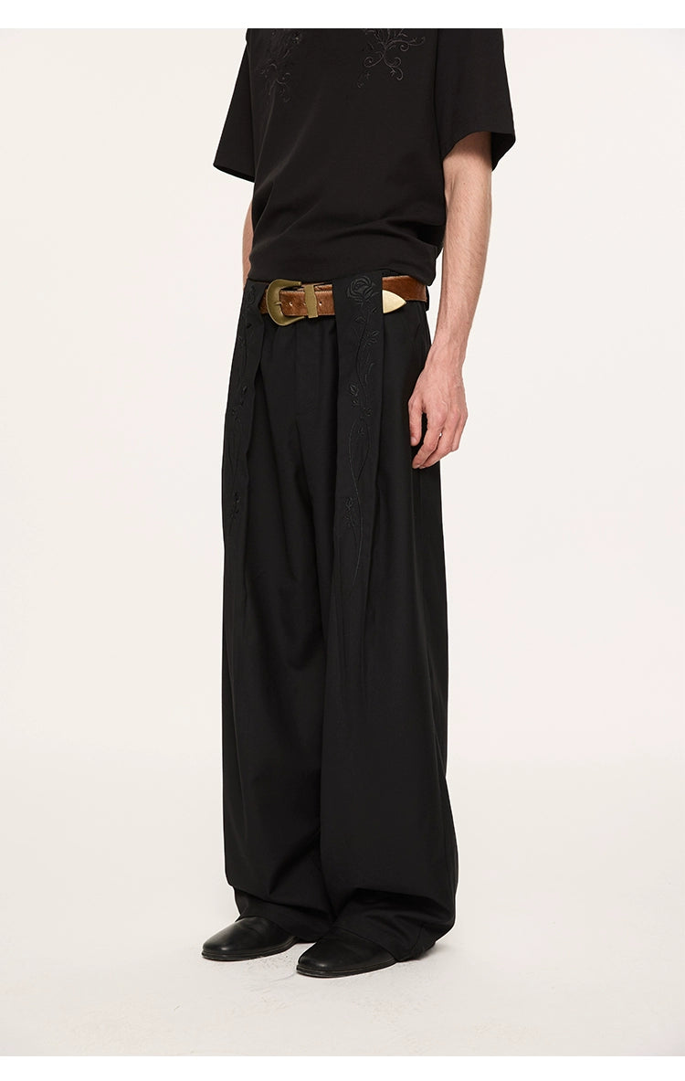 KREATE High-Waisted Wide-Leg Trousers-Black-S-Free Shipping Leatheretro