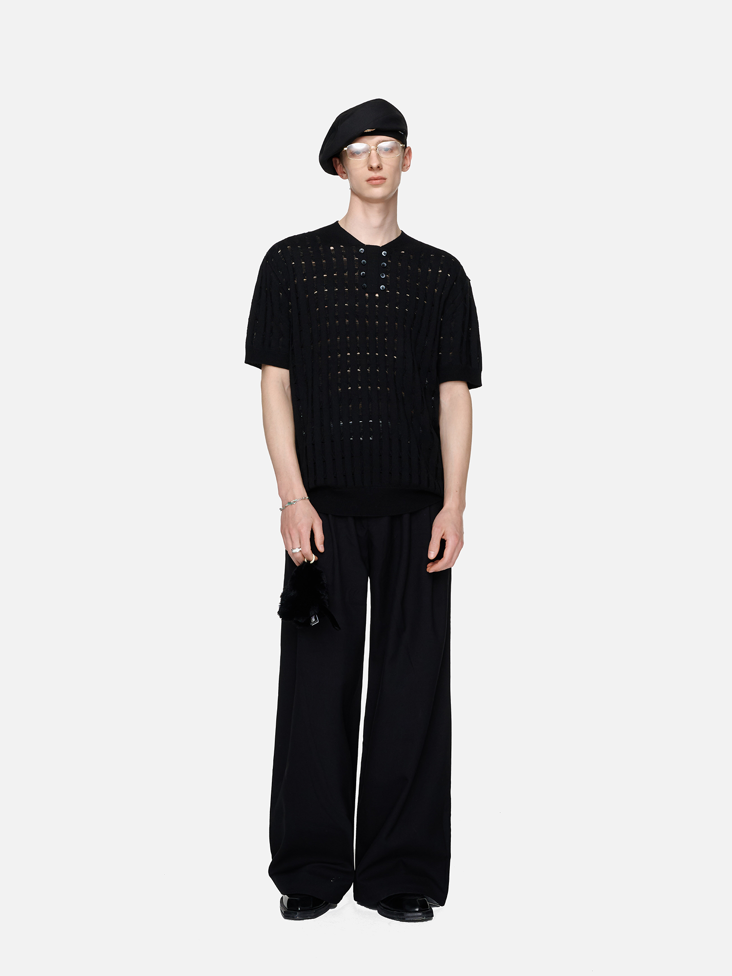 TIWILLTANG Essential Openwork Knitted T Shirt-T Shirt-S-Black-Free Shipping Leatheretro