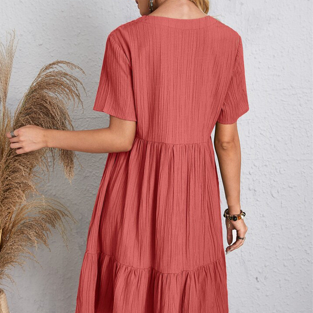 Casual Summer Short Sleeves Mini Dresses-Dresses-Red-S-Free Shipping Leatheretro