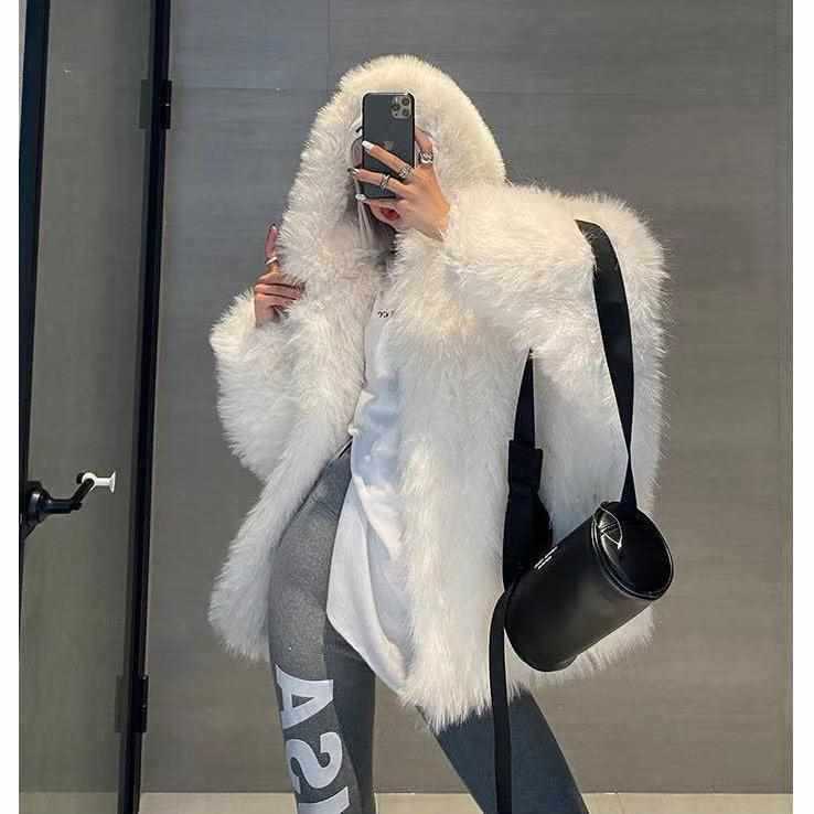 Casual Faux Fox Fur Overcoats for Women-Outerwear-Gray-S-Free Shipping Leatheretro