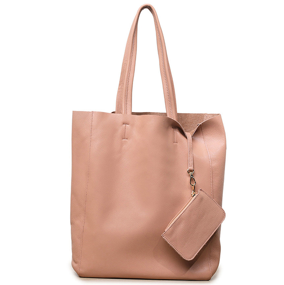 Large Capacity Tote Bag – Genuine Leather Commuter, Mom Shopping Bag-Handbags-Pink vertical style (100% natural drop pattern cowhide on the first layer)-Free Shipping Leatheretro