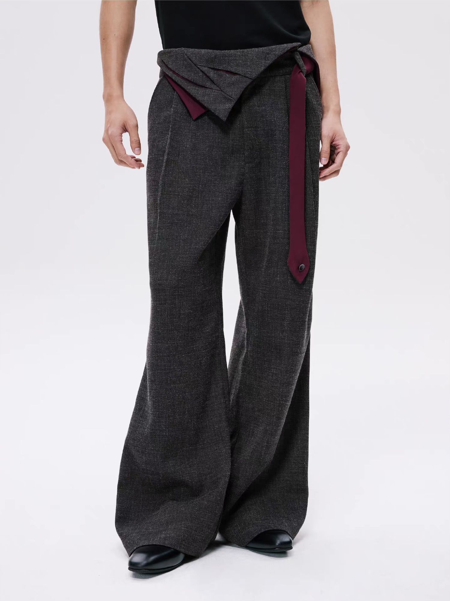 ALVNG AR ANTS Detachable Contrast Waist Tie Pleated Trousers-Pants-S / 31"-Brown-Free Shipping Leatheretro