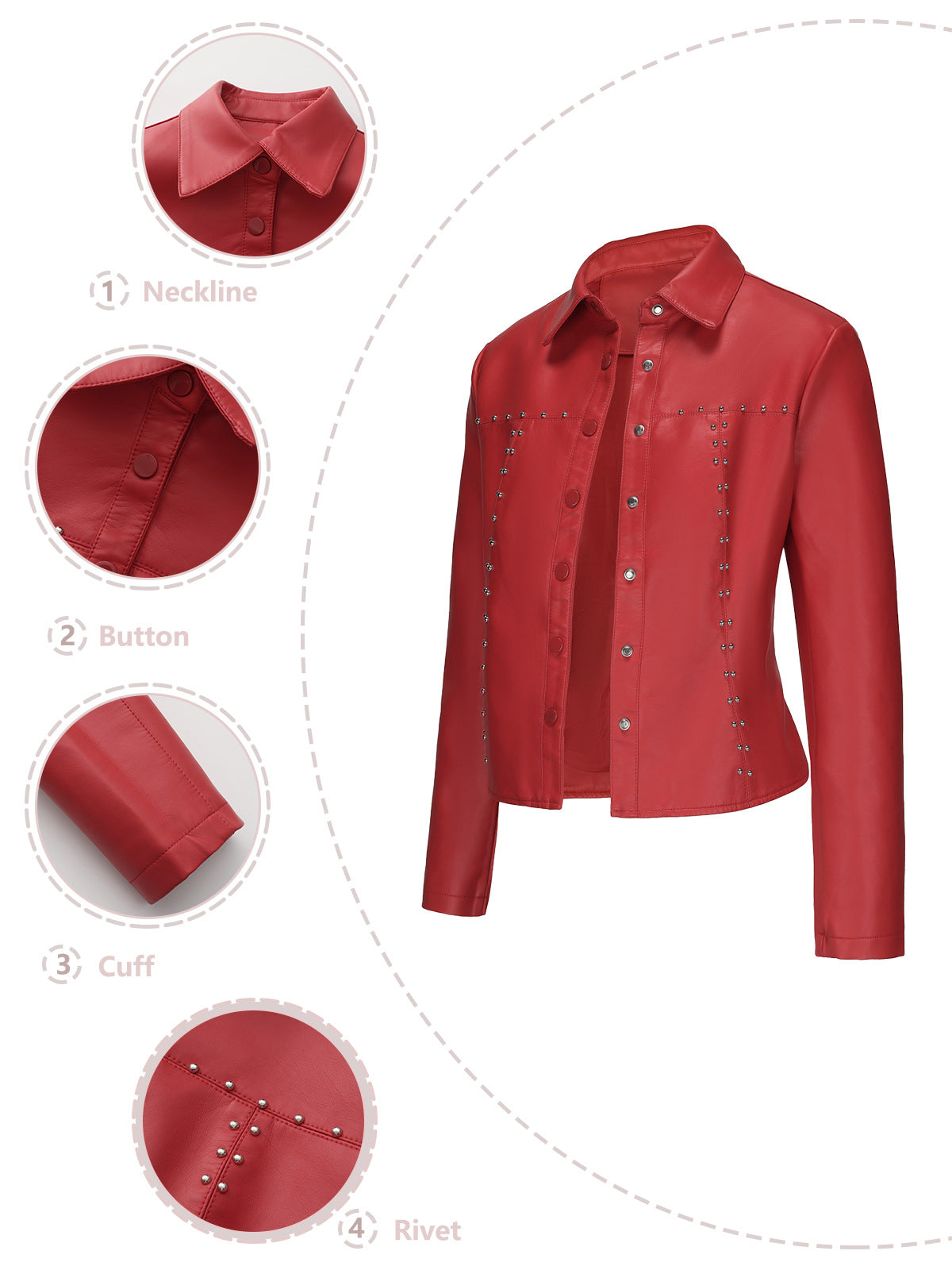 Stylish Rivet Button Leather Jacket-black-S-Free Shipping Leatheretro