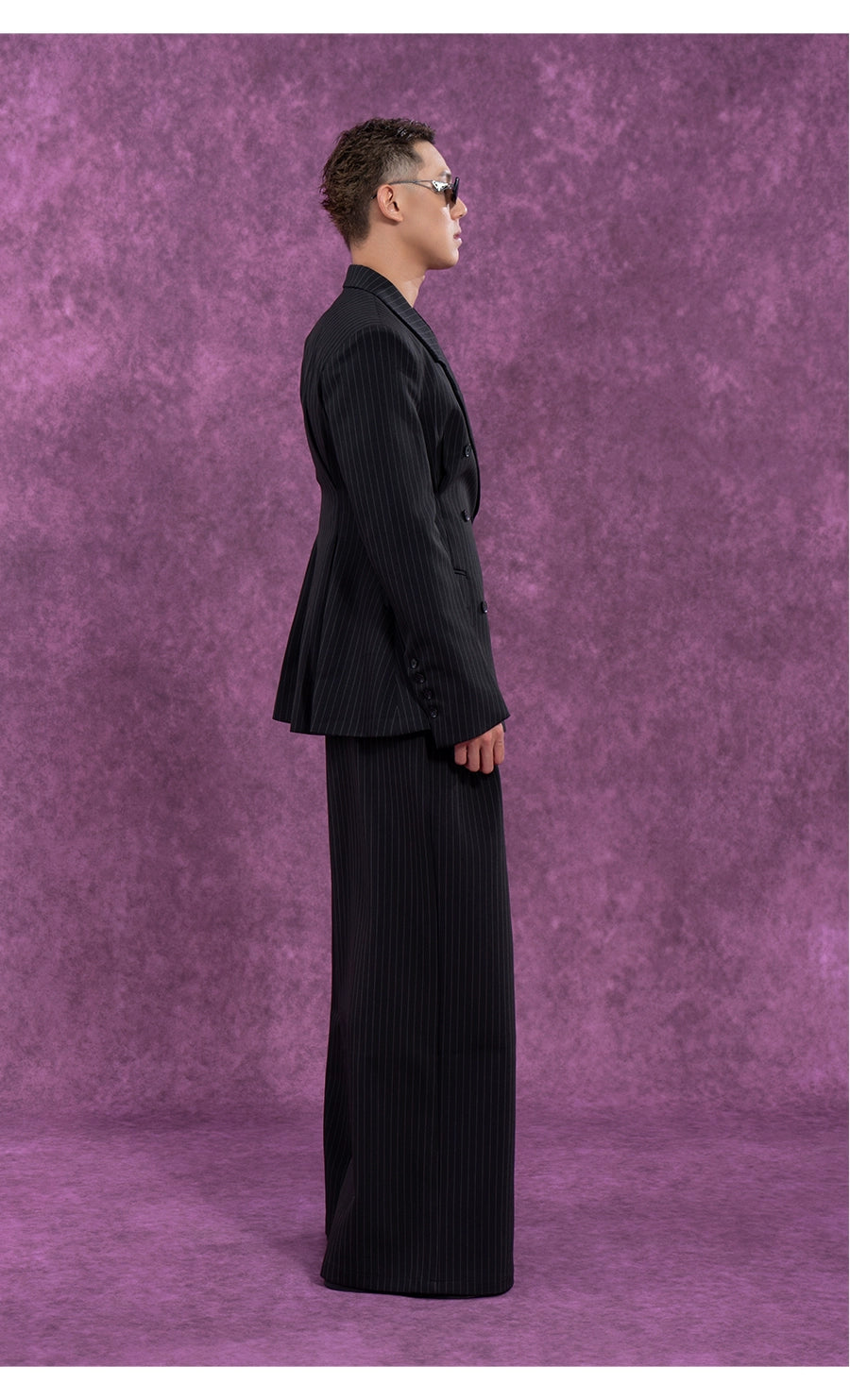 CLP Black Striped Relaxed-Fit Pants with Elastic Waist-Black-S-Free Shipping Leatheretro