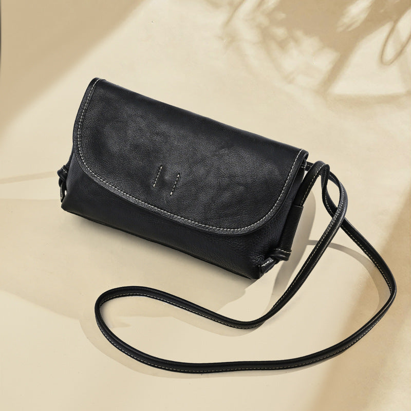 Veg-Tanned Washed Pull-Up Leather Crossbody Bag-crossbody bags-black-Free Shipping Leatheretro