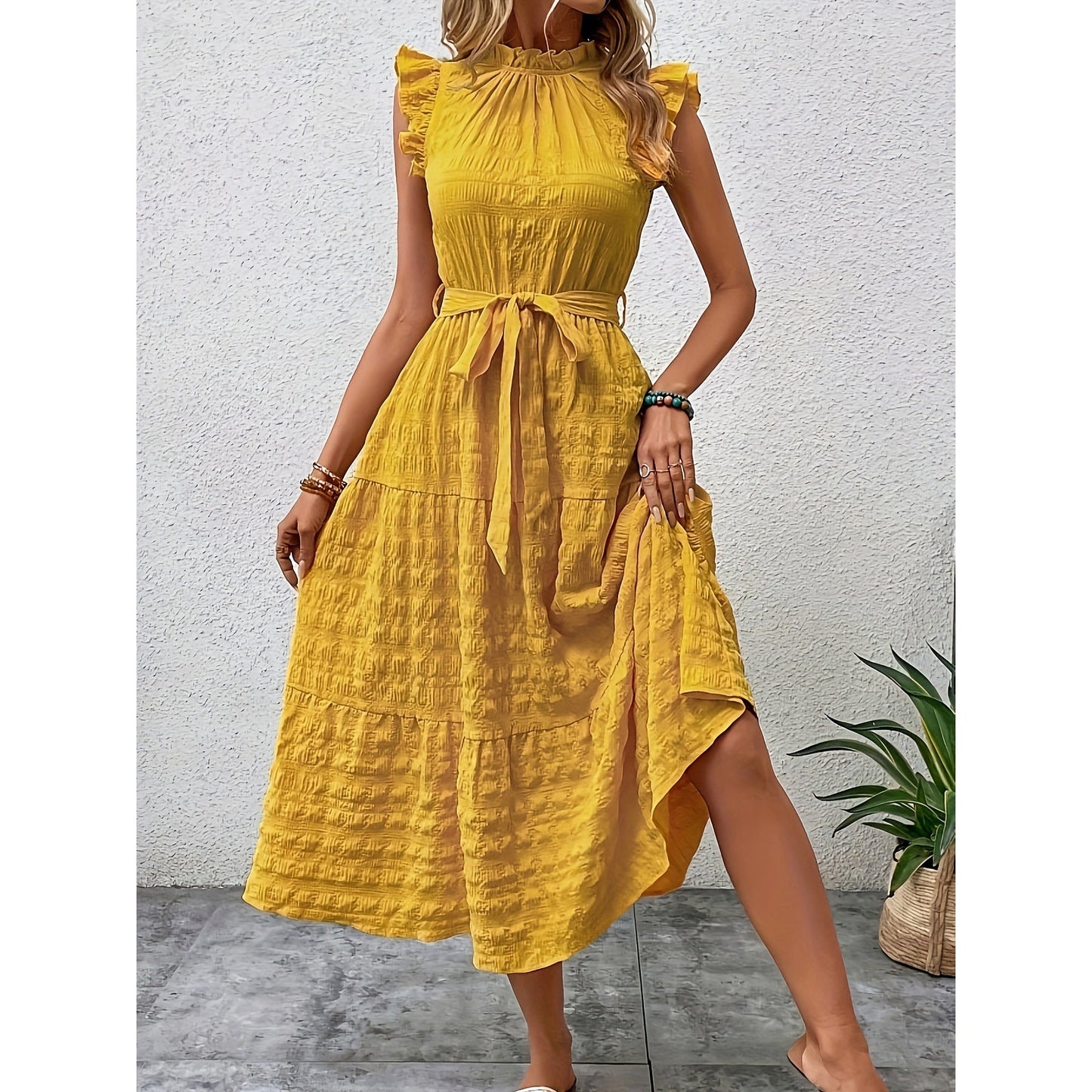 Causal Summer Vacation Long Dresses-Yellow-S-Free Shipping Leatheretro