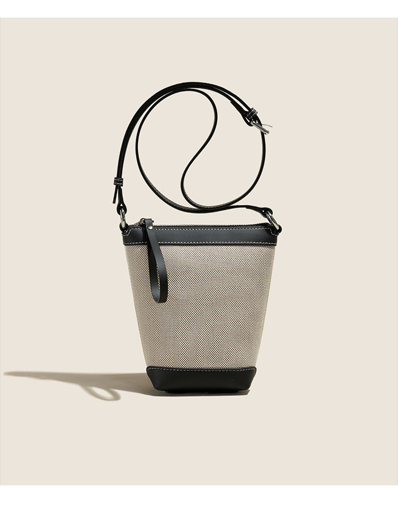 Women Versatile Shoulder Crossbody Phone Bag with Leather & Canvas-Handbags-Black-Free Shipping Leatheretro