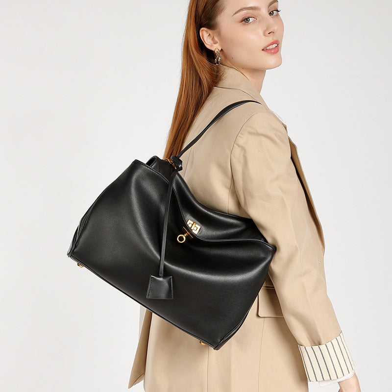 Luxury Large Capacity Leather Tote Bag – Crossbody Handbag for Women-Shoulder Bags-Large black gold-Free Shipping Leatheretro