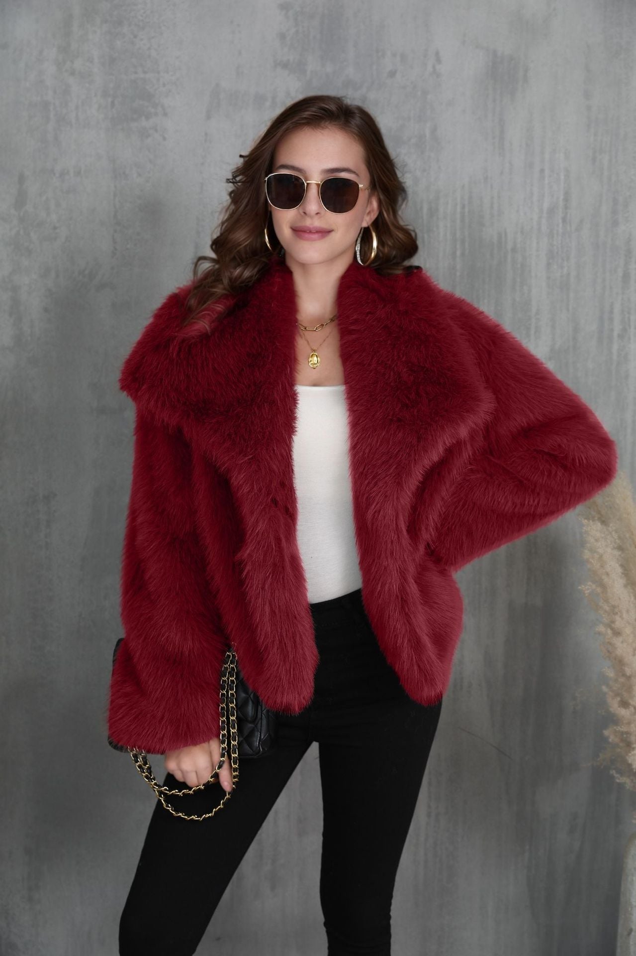 Women Faux Fur Short Overcoats-Coats & Jackets-Red-XS-Free Shipping Leatheretro