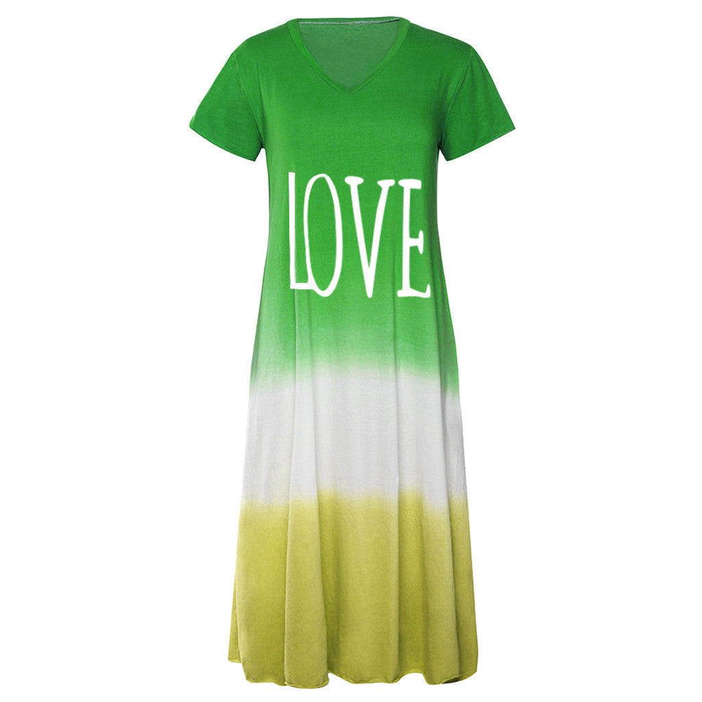 Casual Contrast Design Summer Short Sleeves Dresses-Dresses-Green-S-Free Shipping Leatheretro