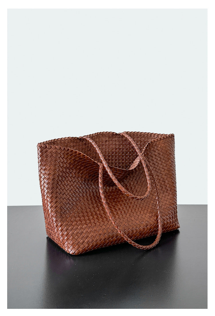 Handwoven Tote Bag – Large Capacity Genuine Leather Shoulder Bag-Green-Free Shipping Leatheretro