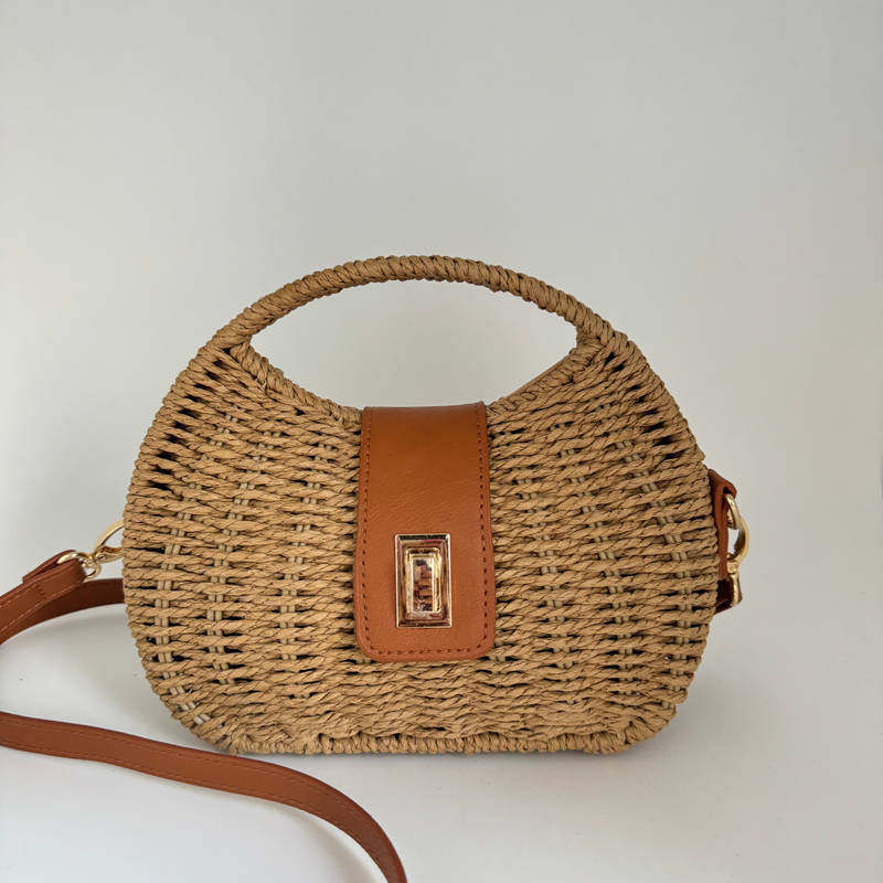 Stylish One-Shoulder Frame Woven Bag-Khaki-Free Shipping Leatheretro