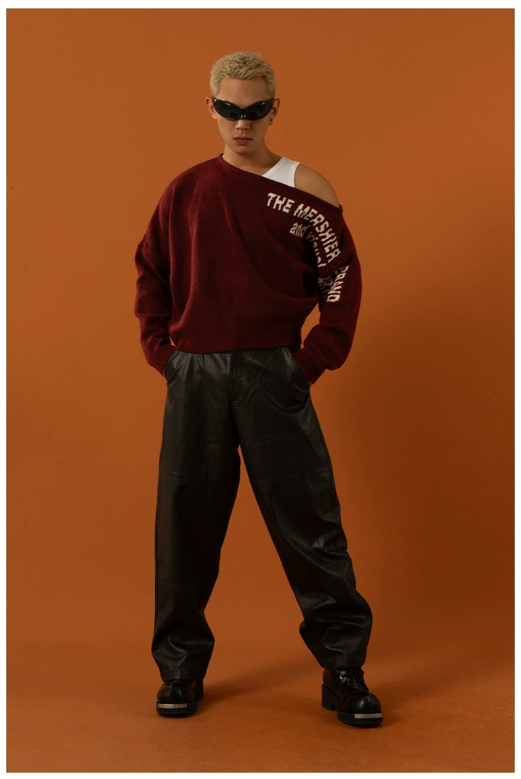 CLP Oversized Off-Shoulder Boat Neck Sweater-Black-S-Free Shipping Leatheretro