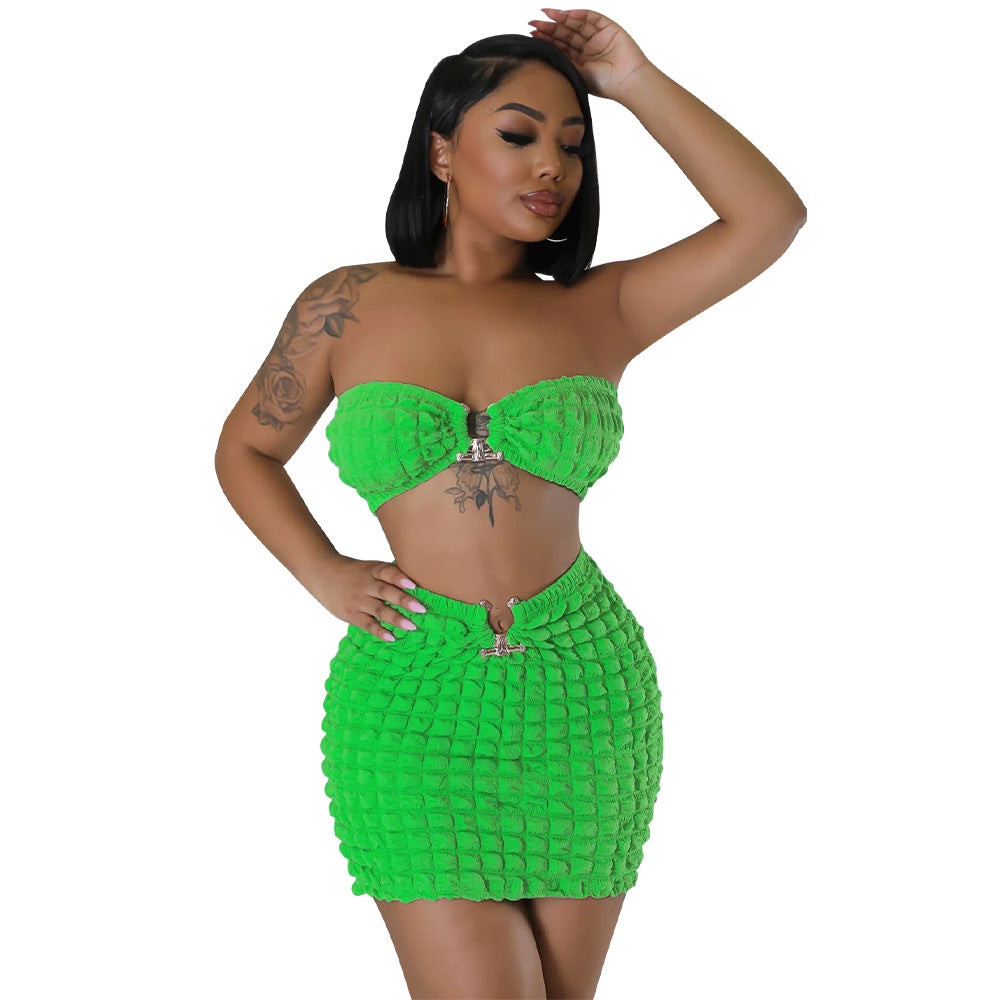 Sexy Strapless Tops and Sheath Skirts Suits-dresses-Green-S-Free Shipping Leatheretro