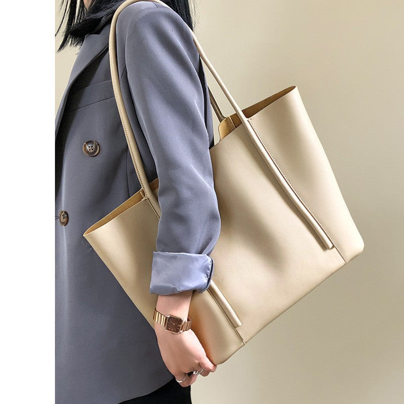 Genuine Leather Tote Bag for Women-Handbags-apricot-Free Shipping Leatheretro