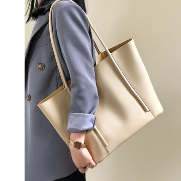 Genuine Leather Tote Bag for Women-Handbags-apricot-Free Shipping Leatheretro