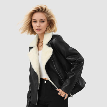 Women's Winter Tchicked Faux Fur Leather Jacket Coats-Black-S-Free Shipping Leatheretro
