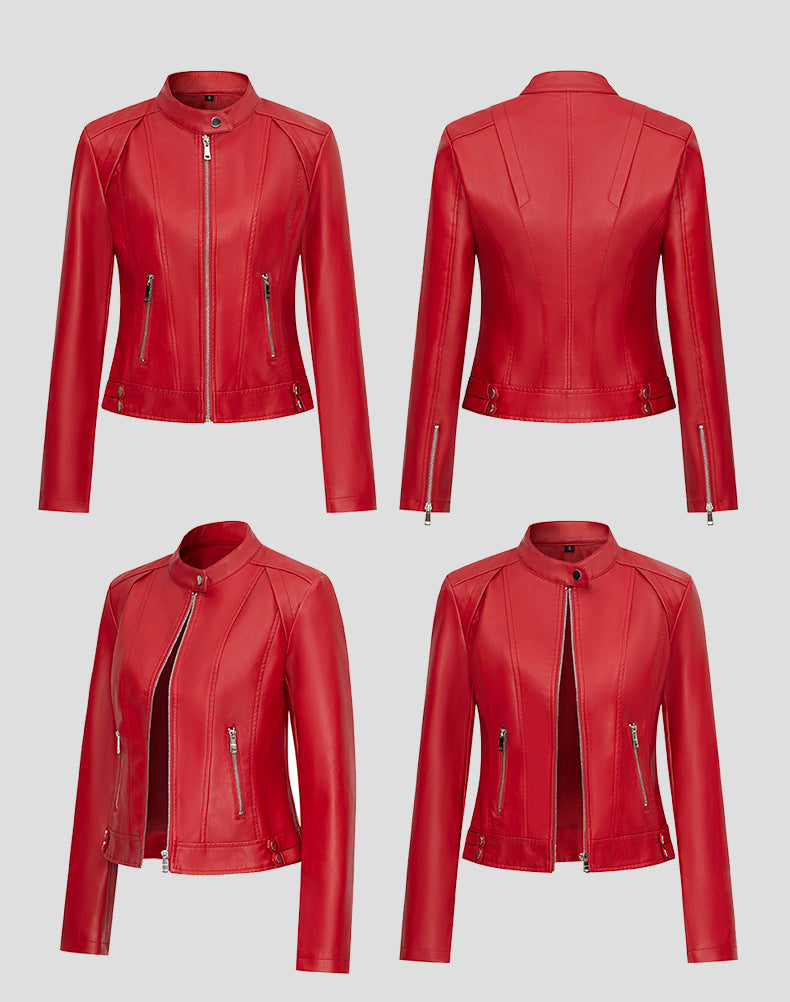Women's Fashion PU Leather Jacket-Red-S-Free Shipping Leatheretro