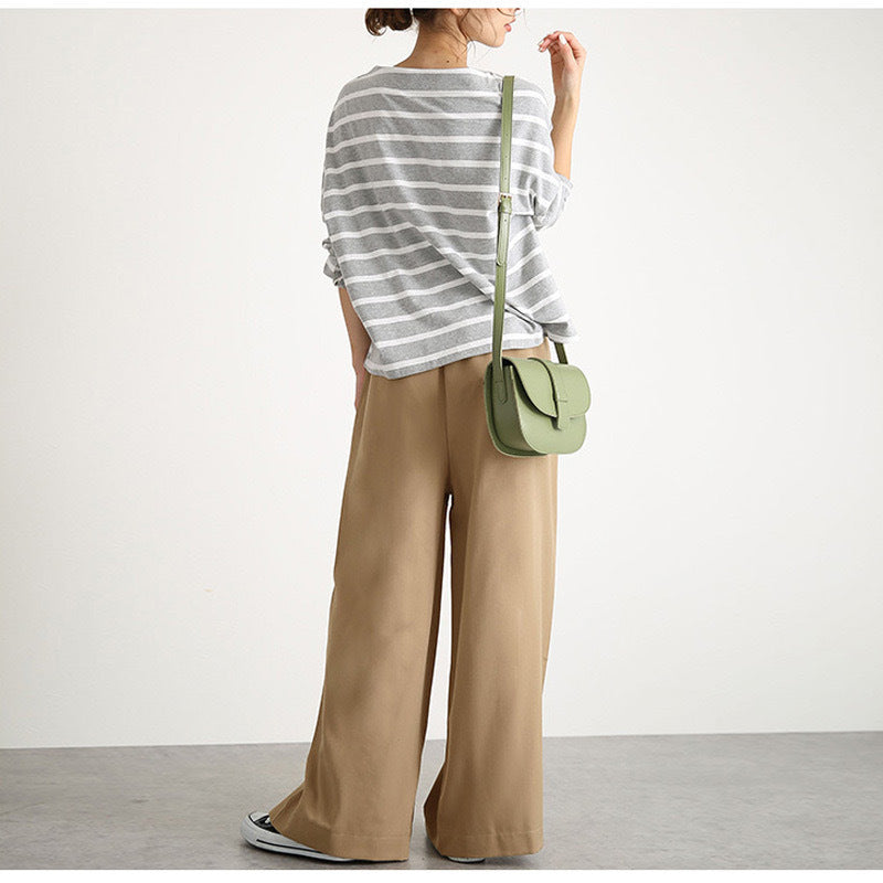 Leisure Elastic Waist Casual Wide Legs Pants-Pants-Brown-S-Free Shipping Leatheretro