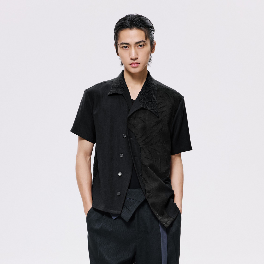 ALVNG AR ANTS Burnout Linen-Blend Asymmetrical Spliced Half Shirt-Half shirt-S-Red-Free Shipping Leatheretro